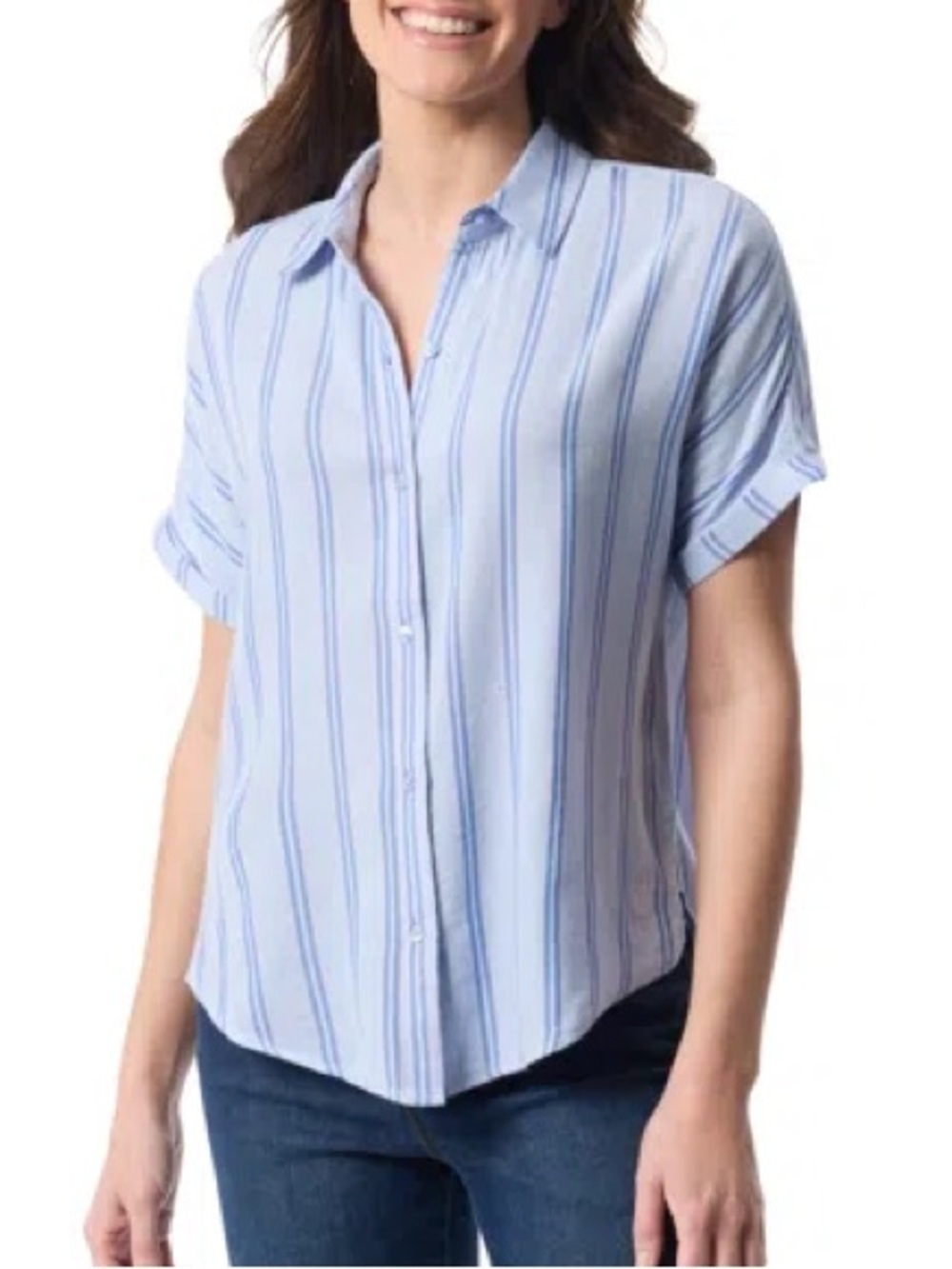 Gloria Vanderbilt daisy shirt in daisy blue stripes